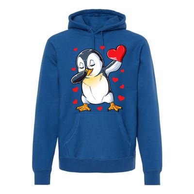 Dabbing Penguin Heart Valentines Day Bird Lovers Gift Premium Hoodie