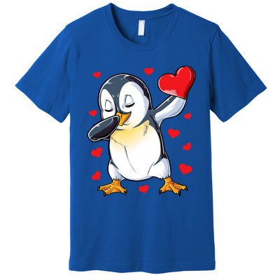 Dabbing Penguin Heart Valentines Day Bird Lovers Gift Premium T-Shirt