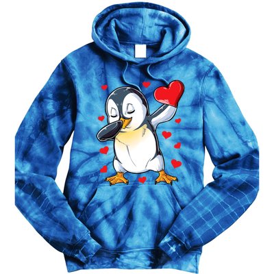 Dabbing Penguin Heart Valentines Day Bird Lovers Gift Tie Dye Hoodie