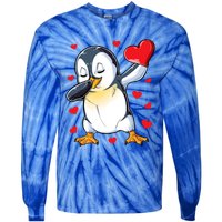 Dabbing Penguin Heart Valentines Day Bird Lovers Gift Tie-Dye Long Sleeve Shirt