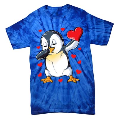 Dabbing Penguin Heart Valentines Day Bird Lovers Gift Tie-Dye T-Shirt