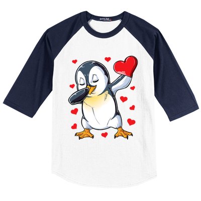 Dabbing Penguin Heart Valentines Day Bird Lovers Gift Baseball Sleeve Shirt