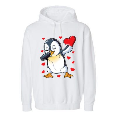 Dabbing Penguin Heart Valentines Day Bird Lovers Gift Garment-Dyed Fleece Hoodie