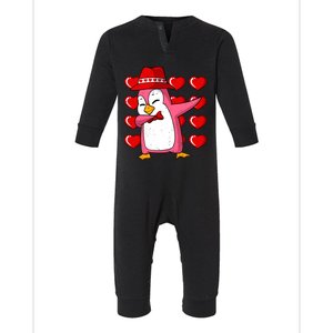 Dabbing Penguin Hearts Valentines Day Animal Love Wildlife Gift Infant Fleece One Piece