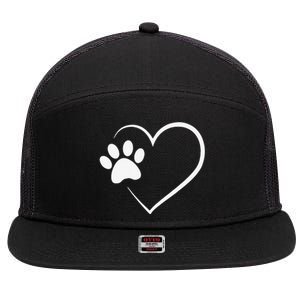 Dog Paw Heart Dog Lover Gift For Dog Moms 7 Panel Mesh Trucker Snapback Hat