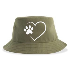 Dog Paw Heart Dog Lover Gift For Dog Moms Sustainable Bucket Hat