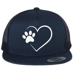 Dog Paw Heart Dog Lover Gift For Dog Moms Flat Bill Trucker Hat