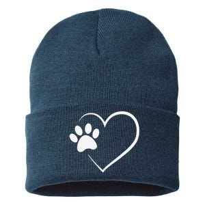 Dog Paw Heart Dog Lover Gift For Dog Moms Sustainable Knit Beanie