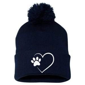 Dog Paw Heart Dog Lover Gift For Dog Moms Pom Pom 12in Knit Beanie