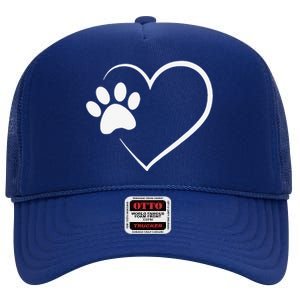 Dog Paw Heart Dog Lover Gift For Dog Moms High Crown Mesh Back Trucker Hat