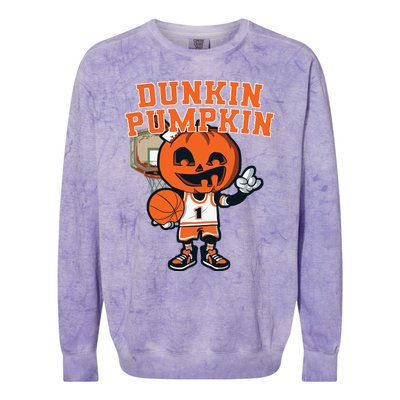 Dunkin Pumpkin Halloween Costume Funny Pumpkin Basketball Colorblast Crewneck Sweatshirt