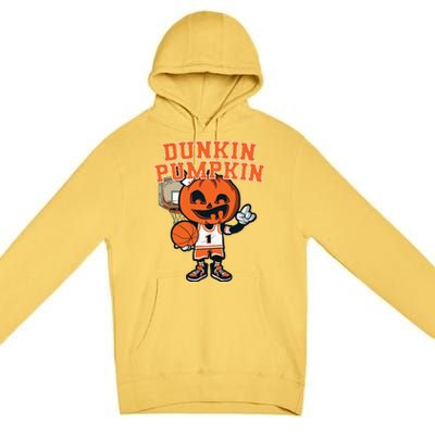 Dunkin Pumpkin Halloween Costume Funny Pumpkin Basketball Premium Pullover Hoodie