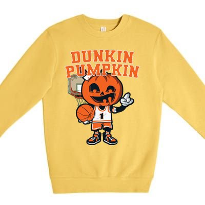 Dunkin Pumpkin Halloween Costume Funny Pumpkin Basketball Premium Crewneck Sweatshirt