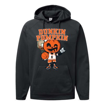 Dunkin Pumpkin Halloween Costume Funny Pumpkin Basketball Performance Fleece Hoodie