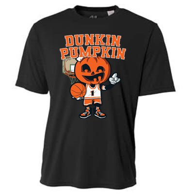 Dunkin Pumpkin Halloween Costume Funny Pumpkin Basketball Cooling Performance Crew T-Shirt