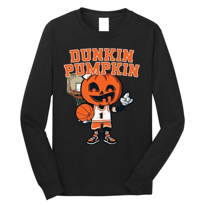 Dunkin Pumpkin Halloween Costume Funny Pumpkin Basketball Long Sleeve Shirt