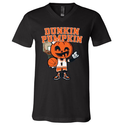 Dunkin Pumpkin Halloween Costume Funny Pumpkin Basketball V-Neck T-Shirt