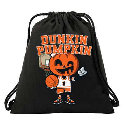 Dunkin Pumpkin Halloween Costume Funny Pumpkin Basketball Drawstring Bag