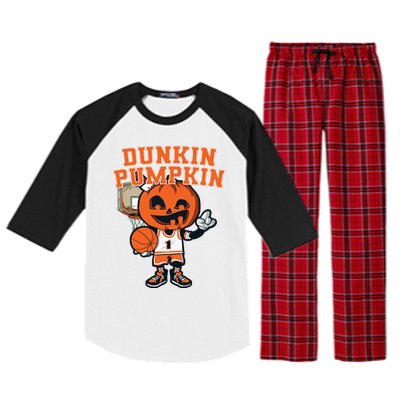 Dunkin Pumpkin Halloween Costume Funny Pumpkin Basketball Raglan Sleeve Pajama Set