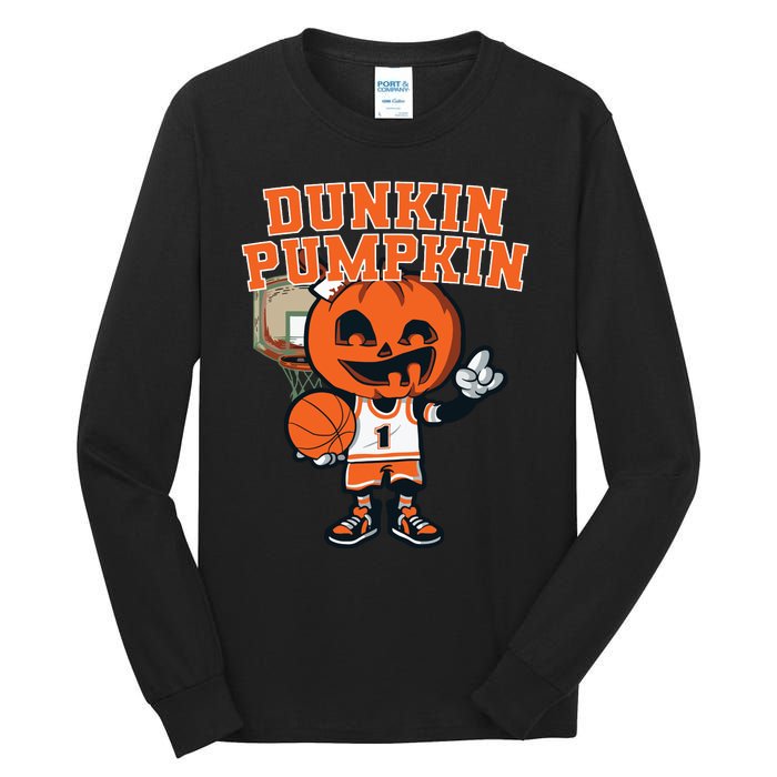 Dunkin Pumpkin Halloween Costume Funny Pumpkin Basketball Tall Long Sleeve T-Shirt