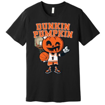 Dunkin Pumpkin Halloween Costume Funny Pumpkin Basketball Premium T-Shirt