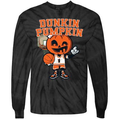 Dunkin Pumpkin Halloween Costume Funny Pumpkin Basketball Tie-Dye Long Sleeve Shirt