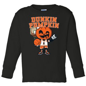 Dunkin Pumpkin Halloween Costume Funny Pumpkin Basketball Toddler Long Sleeve Shirt