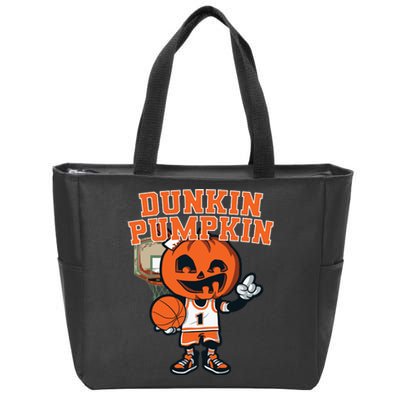 Dunkin Pumpkin Halloween Costume Funny Pumpkin Basketball Zip Tote Bag