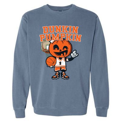 Dunkin Pumpkin Halloween Costume Funny Pumpkin Basketball Garment-Dyed Sweatshirt