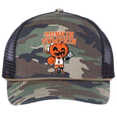 Dunkin Pumpkin Halloween Costume Funny Pumpkin Basketball Retro Rope Trucker Hat Cap