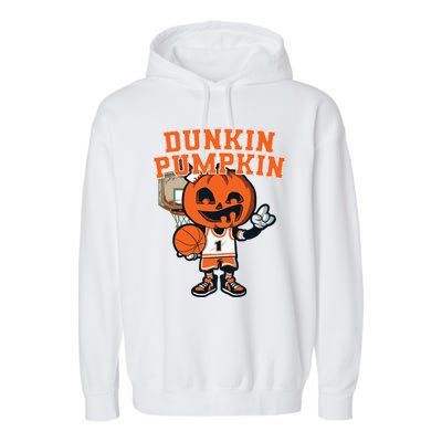 Dunkin Pumpkin Halloween Costume Funny Pumpkin Basketball Garment-Dyed Fleece Hoodie