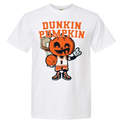 Dunkin Pumpkin Halloween Costume Funny Pumpkin Basketball Garment-Dyed Heavyweight T-Shirt