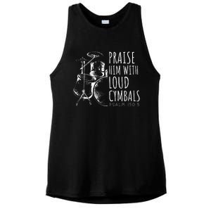 Drummer Praise Him With Loud Cymbals Drumming Christian Ladies PosiCharge Tri-Blend Wicking Tank