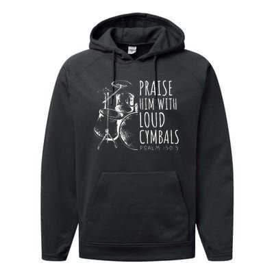 Drummer Praise Him With Loud Cymbals Drumming Christian Performance Fleece Hoodie