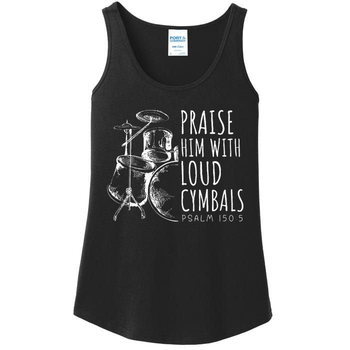 Drummer Praise Him With Loud Cymbals Drumming Christian Ladies Essential Tank