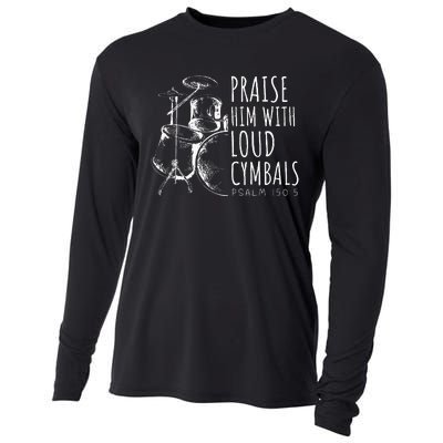 Drummer Praise Him With Loud Cymbals Drumming Christian Cooling Performance Long Sleeve Crew