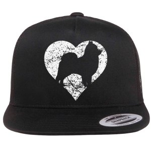 Distressed Pomeranian Heart Dog Owner Graphic Flat Bill Trucker Hat