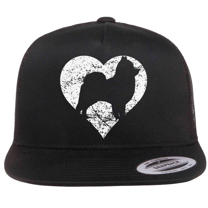 Distressed Pomeranian Heart Dog Owner Graphic Flat Bill Trucker Hat