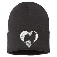 Distressed Pomeranian Heart Dog Owner Graphic Sustainable Knit Beanie