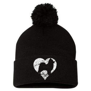 Distressed Pomeranian Heart Dog Owner Graphic Pom Pom 12in Knit Beanie