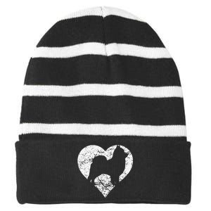 Distressed Pomeranian Heart Dog Owner Graphic Striped Beanie with Solid Band