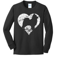 Distressed Pomeranian Heart Dog Owner Graphic Kids Long Sleeve Shirt