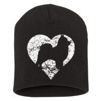 Distressed Pomeranian Heart Dog Owner Graphic Short Acrylic Beanie