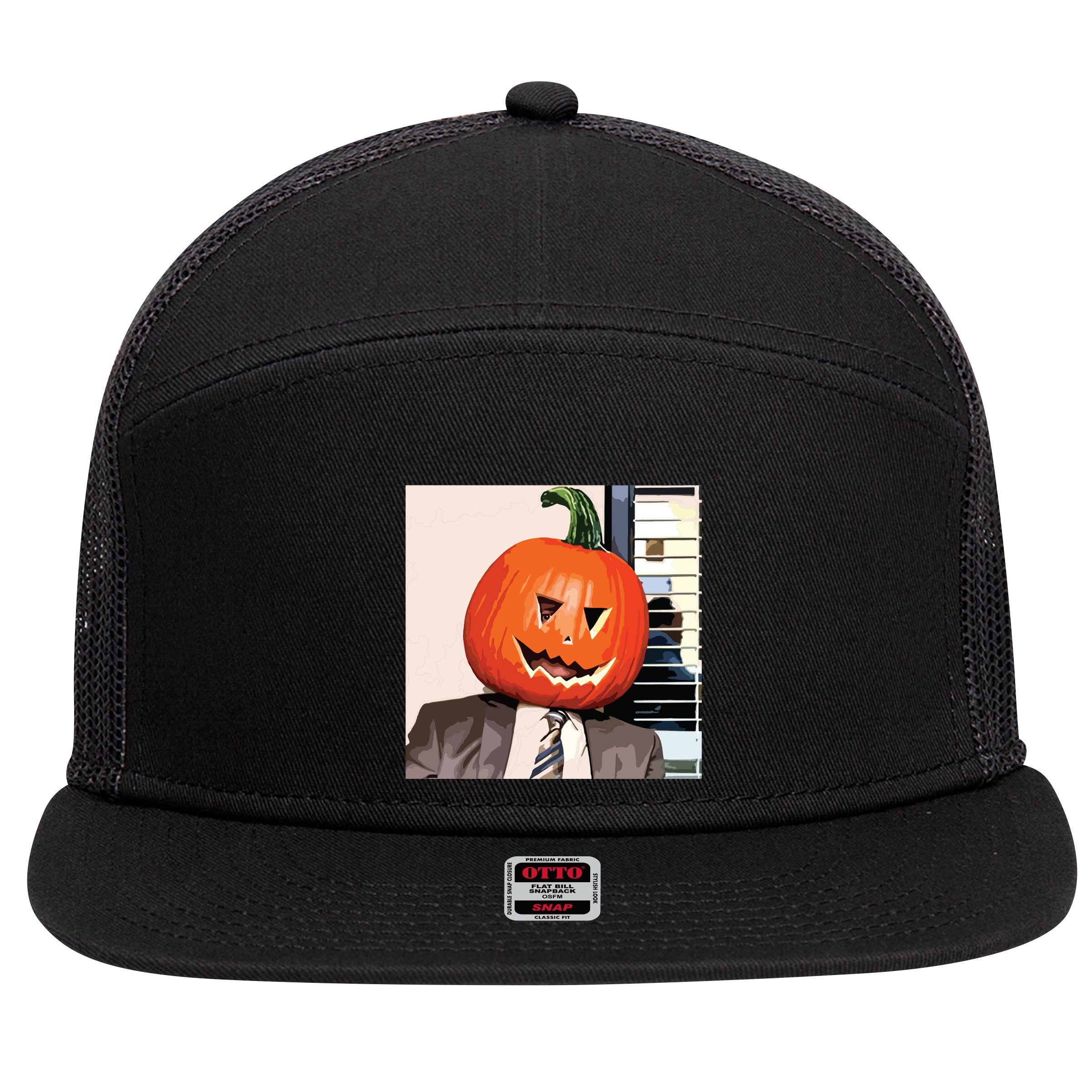 Dwight Pumpkin Head 7 Panel Mesh Trucker Snapback Hat