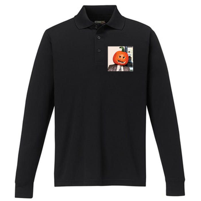 Dwight Pumpkin Head Performance Long Sleeve Polo