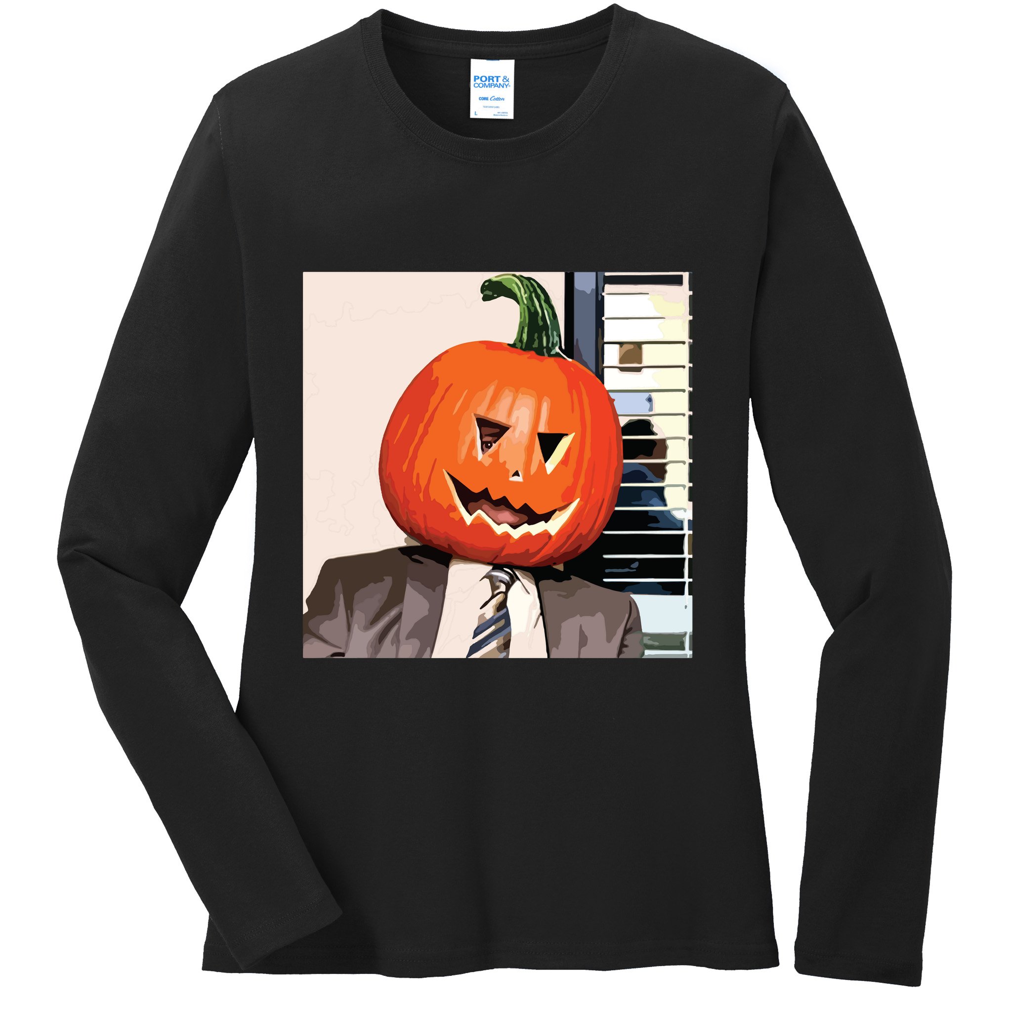 Dwight Pumpkin Head Ladies Long Sleeve Shirt