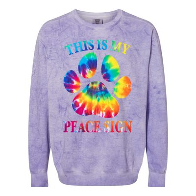 Dog Paw Heartbeat Gift Funny This Is My Peace Sign Gift Colorblast Crewneck Sweatshirt