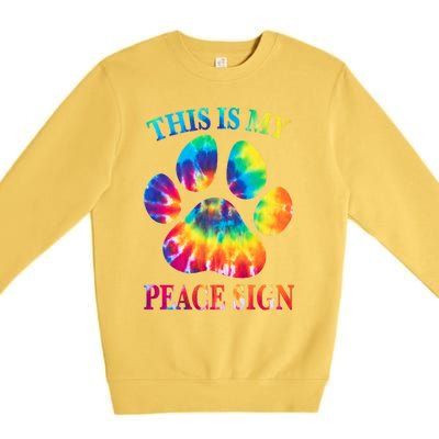 Dog Paw Heartbeat Gift Funny This Is My Peace Sign Gift Premium Crewneck Sweatshirt