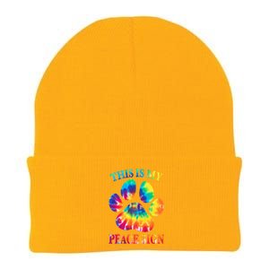 Dog Paw Heartbeat Gift Funny This Is My Peace Sign Gift Knit Cap Winter Beanie