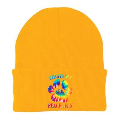 Dog Paw Heartbeat Gift Funny This Is My Peace Sign Gift Knit Cap Winter Beanie